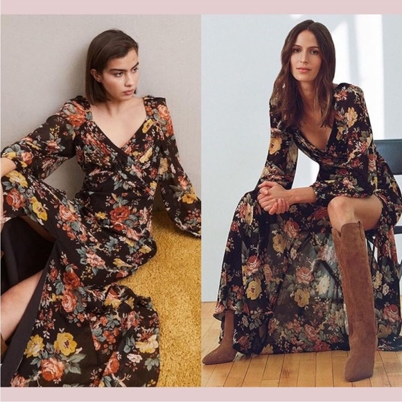 VERONICA BEARD Avani Floral Silk Chiffon Maxi Dress in Oxblood Multi Size 4 - Picture 2 of 15